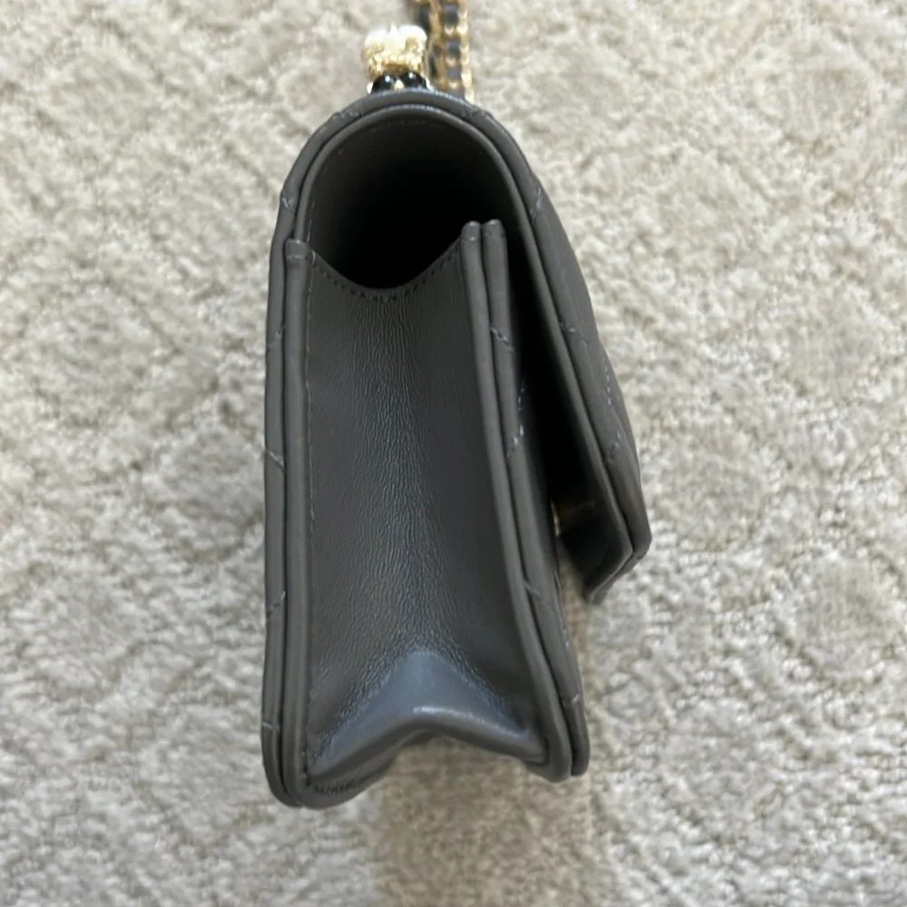 Chanel Grey Flap Phone Holder with Floral Handle and Chain